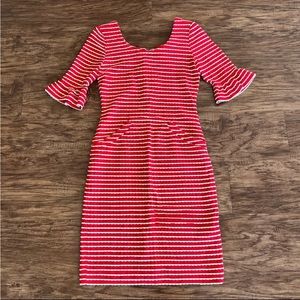 Sara Campbell Striped Peplum Dress Red and White